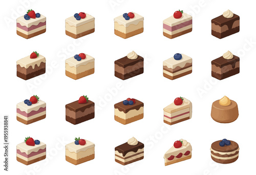 Colorful Dessert Icon Set Vector, Dessert Slices Flat Illustration for Food Apps and Menus