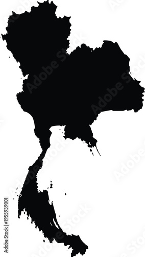 Silhouette map of Thailand on white background