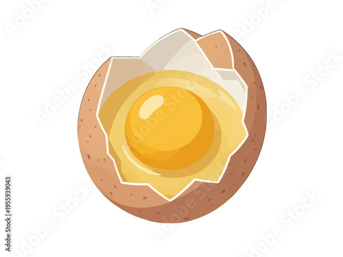 Cracked Open Egg Vector Illustration, Realistic Detailed Food Icon for Cooking and Recipe Use