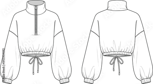 High-waisted wide-leg trousers with front pleats and side pockets, professional tailored pants, cad drawing flat vector illustration for apparel design