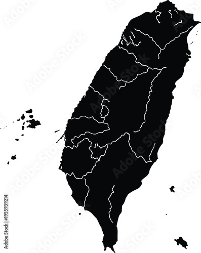 Taiwan map with outlined regions on white background