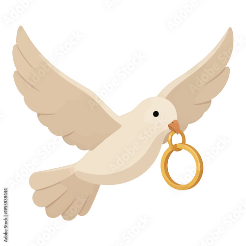 Dove Carrying Golden Ring Illustration Vector, Minimalist Symbol for Wedding and Love Concepts