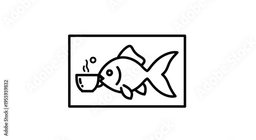 Whimsical Goldfish Drinking Coffee in a Mug, Funny Animal Illustration