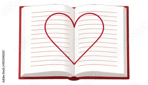 Heart Illustration in Open Book, Vector Line Icon for Love, Education, and Storytelling Design