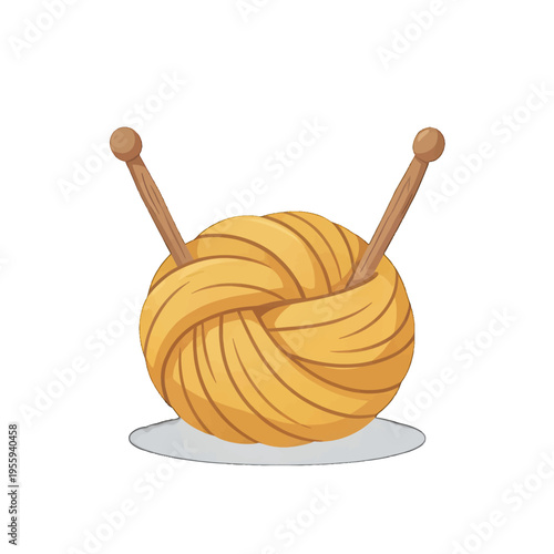 Knitting Ball with Needles Vector Icon, Isolated Craft and Hobby Illustration