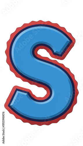 Large Blue Letter S Icon with Red Outline, Bold Typography Style Vector for Branding and Logo Design