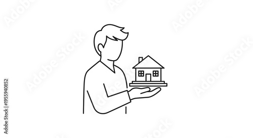 Man holding a miniature house on his palm, real estate concept, home ownership, property investment