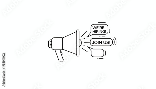 Megaphone announcing "We're Hiring! Join Us!" - Recruitment concept