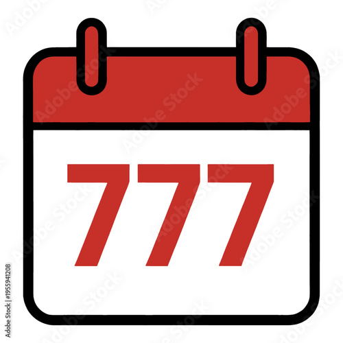 Vector Calendar Icon with Red Date Numbers, 777, Isolated Transparent Design for App and Web
