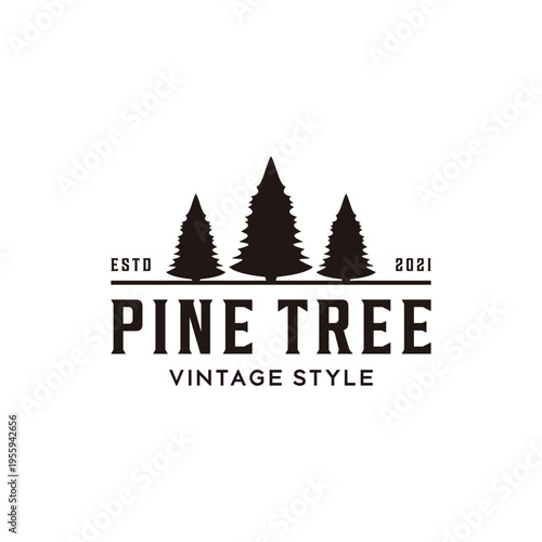Evergreen hemlock spruce conifer coniferous cypress larch pine pinus tree forest retro vintage hipster line art logo