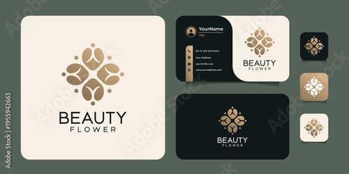Hand drawn beauty feminine and modern flower template logo set