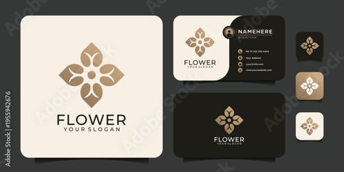 Beauty creative golden flower luxury nature logo for spa yoga decoration