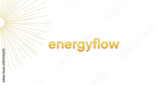 Golden Energy Flow Logo with Sunburst Rays on White Background