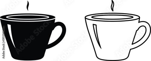 Coffee Cup Icon Set: Black and White Vector Vector