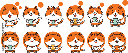 Cute Cartoon Shiba Inu Dog Character Set in Different Expressions and Poses, Adorable Kawaii Puppy Mascot Collection for Stickers, Emojis, and Children Designs