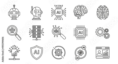Artificial intelligence and technology icons representing innovation and future.