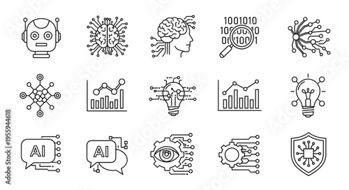 Artificial intelligence icons representing innovation and technological advancements in the digital world.