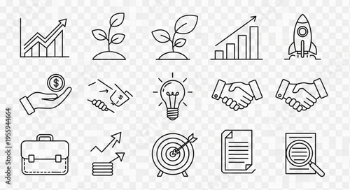 Business and growth concept with various related icons and symbols.