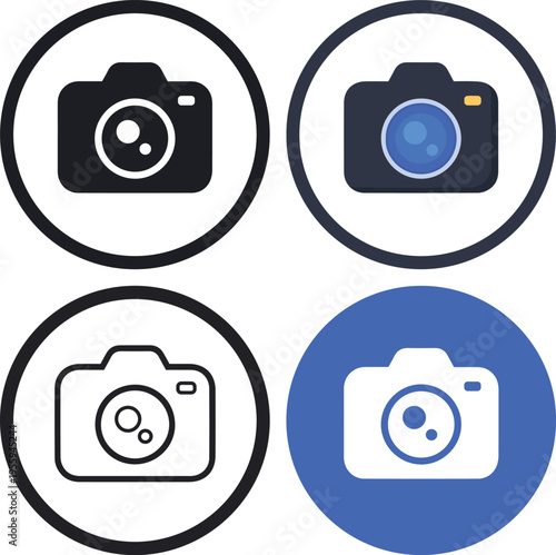 Camera and photography icons set, flat and outline symbols for digital photo capturing studio equipment and media technology vector illustration