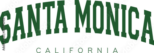 santa monica california logo t-shirt design usa Graphic Vector. Tee shirt apparel print  University college varsity city Badge style. Vector illustration league 