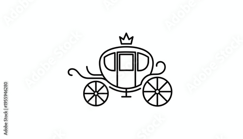Elegant Royal Carriage Icon with Crown, Cinderella Fairytale Symbol