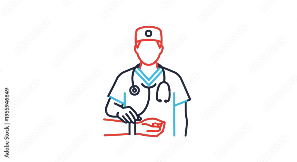 Fototapeta premium Doctor checking patient's pulse on wrist with stethoscope, medical checkup concept