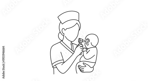 Doctor examining baby's ear with otoscope, medical checkup, healthcare concept
