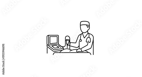 Doctor performing ultrasound scan on patient, medical equipment, healthcare concept