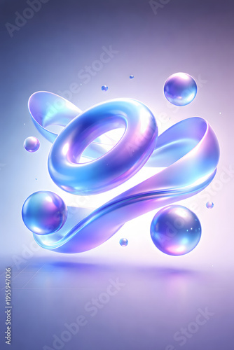 Abstract futuristic 3D shapes with neon gradients for technology innovation concept