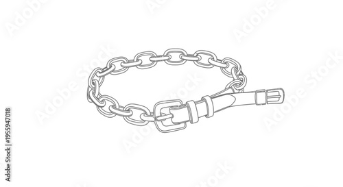 Chain Bracelet with Leather Strap and Buckle, Fashion Accessory, Sketch Style