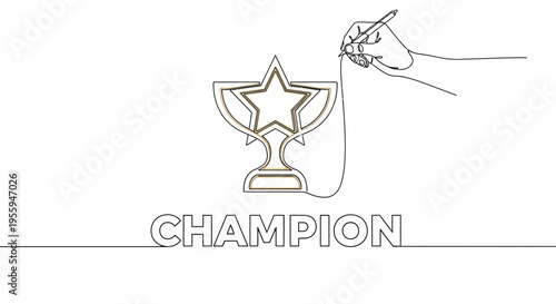 Champion Trophy Drawn by Hand with Pen, Concept of Achievement and Success
