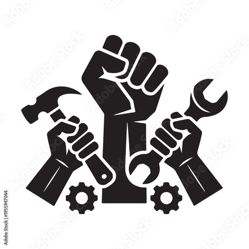 Powerful Worker Unity Fist Tools Silhouette
