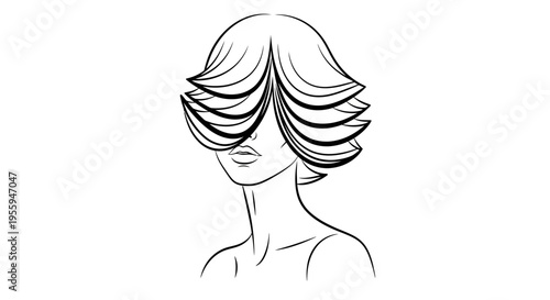 Chic Bob Hairstyle Sketch: Elegant Woman's Face with Layered Hair