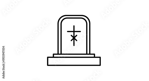 Christian Tombstone Icon with Cross Symbol, Funeral Memorial Stone Outline