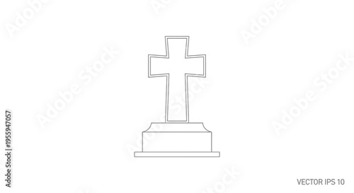 Christian cross tombstone, religious symbol of faith and eternal life, vector outline