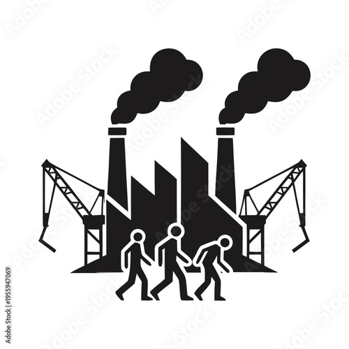 Industrial Factory Workers Pollution Silhouette Vector Design