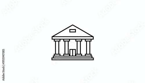 Classic Building Facade Icon: Government, Law, Education, Finance Symbol