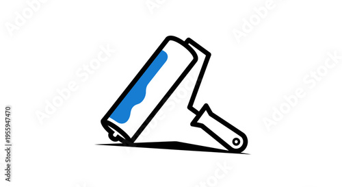 Blue Paint Roller Icon with Liquid Blue Paint