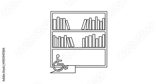 Accessible Library Shelf with Books and Wheelchair Ramp Icon, Inclusive Design