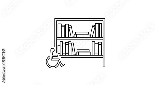 Accessible Library Bookshelf with Wheelchair Symbol Icon
