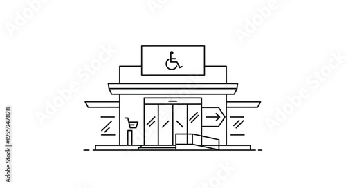 Accessible Shopping Center Entrance with Wheelchair Ramp and Handicap Symbol
