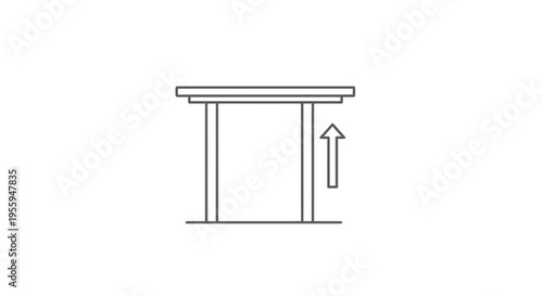 Adjustable height table icon, simple line design, up arrow indicating lift