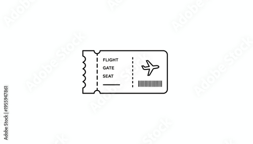 Airline Boarding Pass Icon with Airplane Symbol and Barcode