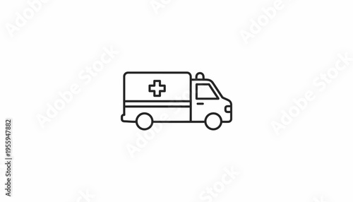 Ambulance Icon Vector, Medical Emergency Vehicle Line Art, Healthcare Transport Symbol