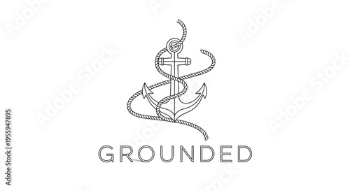 Anchor with Rope Logo Text "Grounded" - Nautical Symbol of Stability and Strength