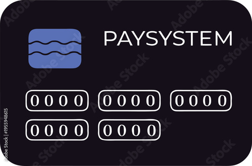 A digital graphic design of a dark themed payment card featuring the paysystem brand name logo