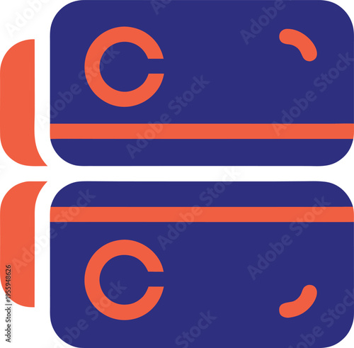 A minimalist flat vector icon featuring two stacked blue rectangular shapes with orange accents