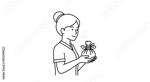 Woman Holding Gift Bag with Ribbon Bow, Present, Surprise, Celebration, Happy Moment