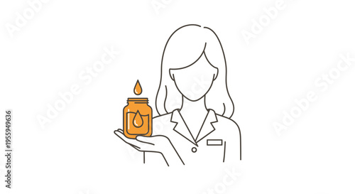 Woman holding jar of honey with drop, illustration, healthy food concept