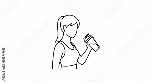 Woman holding protein shaker after workout, fitness and healthy lifestyle illustration